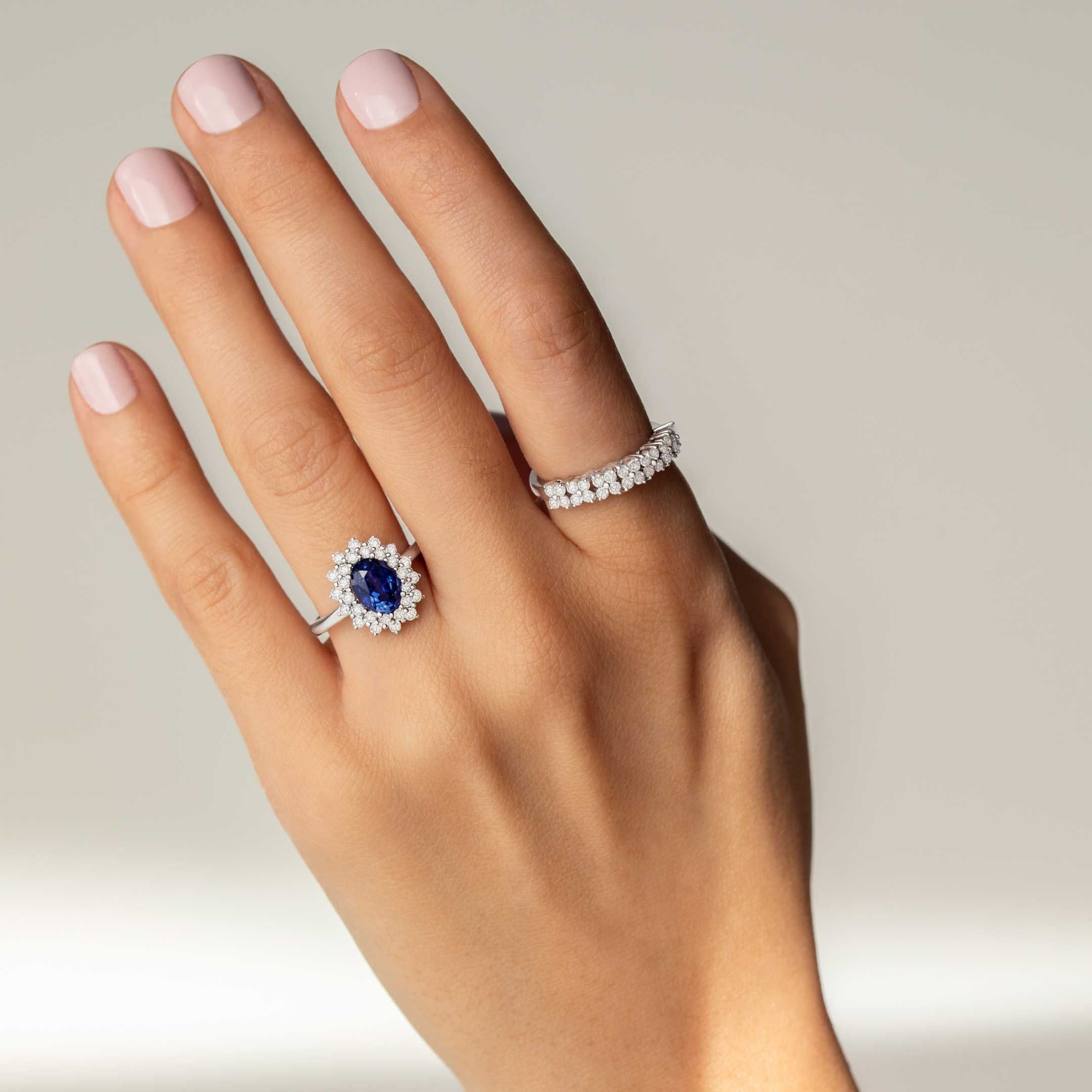 Irina Sapphire and Diamond Ring in 18k White Gold Mumit