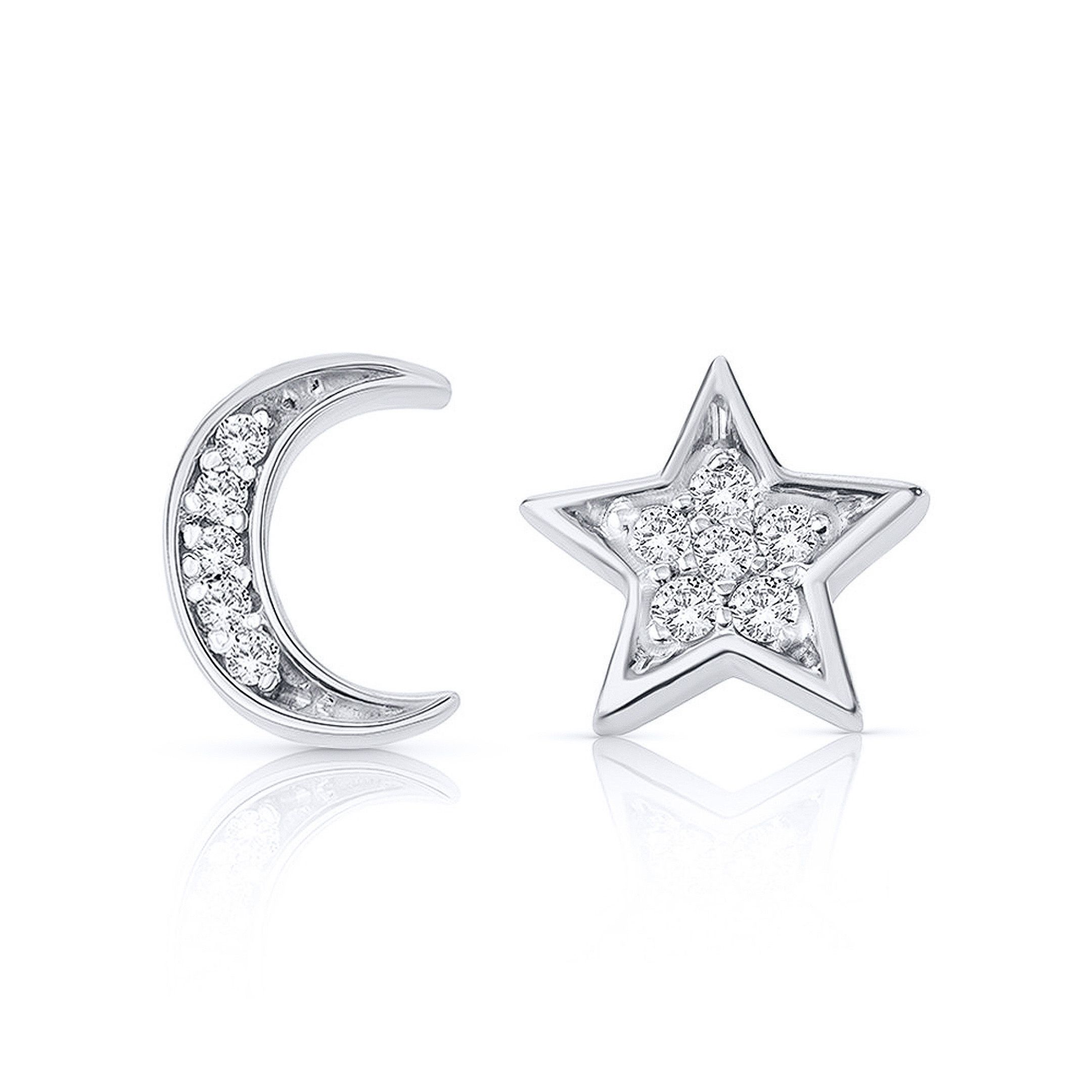 Pendientes Petite Diamonds Moon & Star en Oro Blanco de 18 Kt