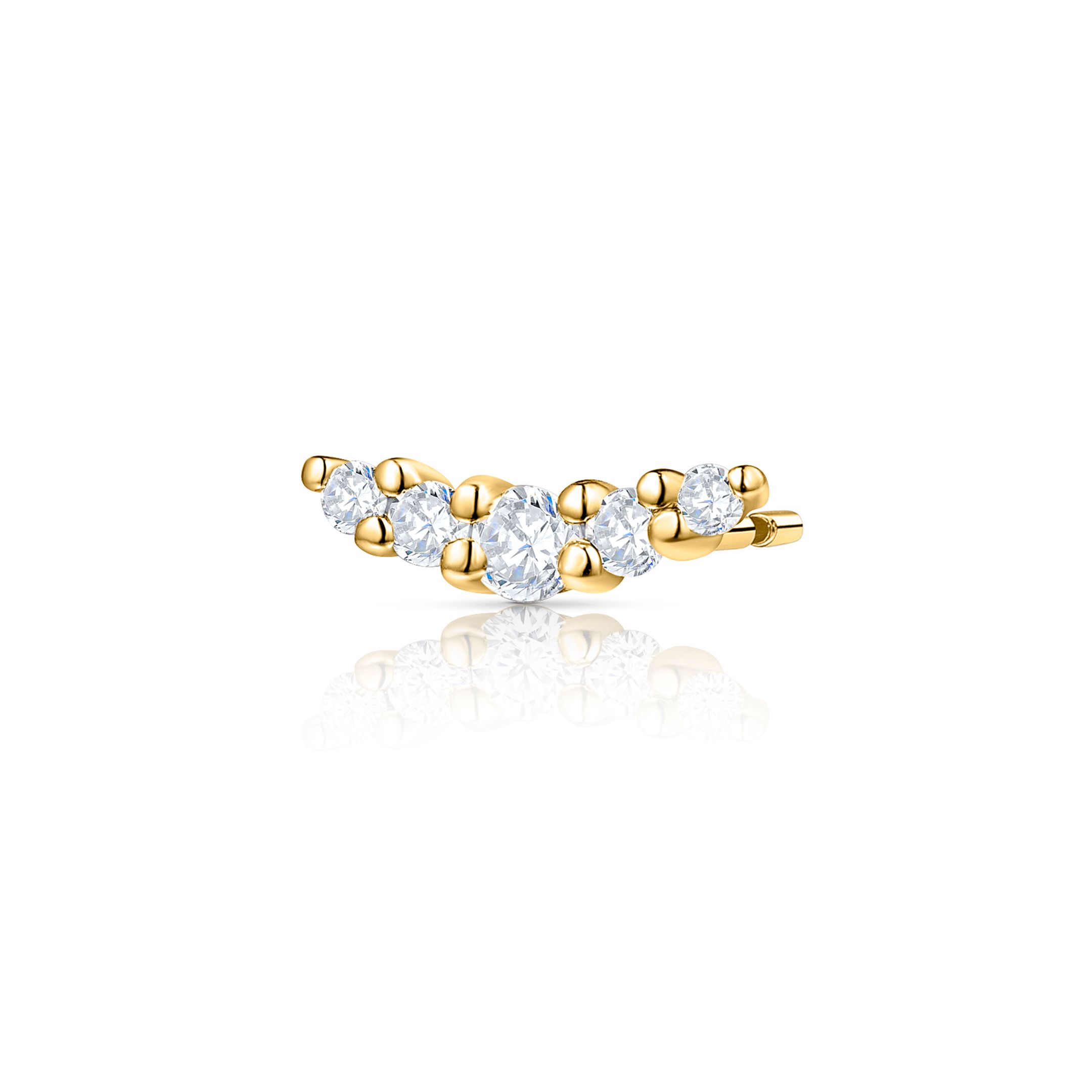 Pendiente Piercing Petite Diamonds Wave en Oro Amarillo de 18 Kt