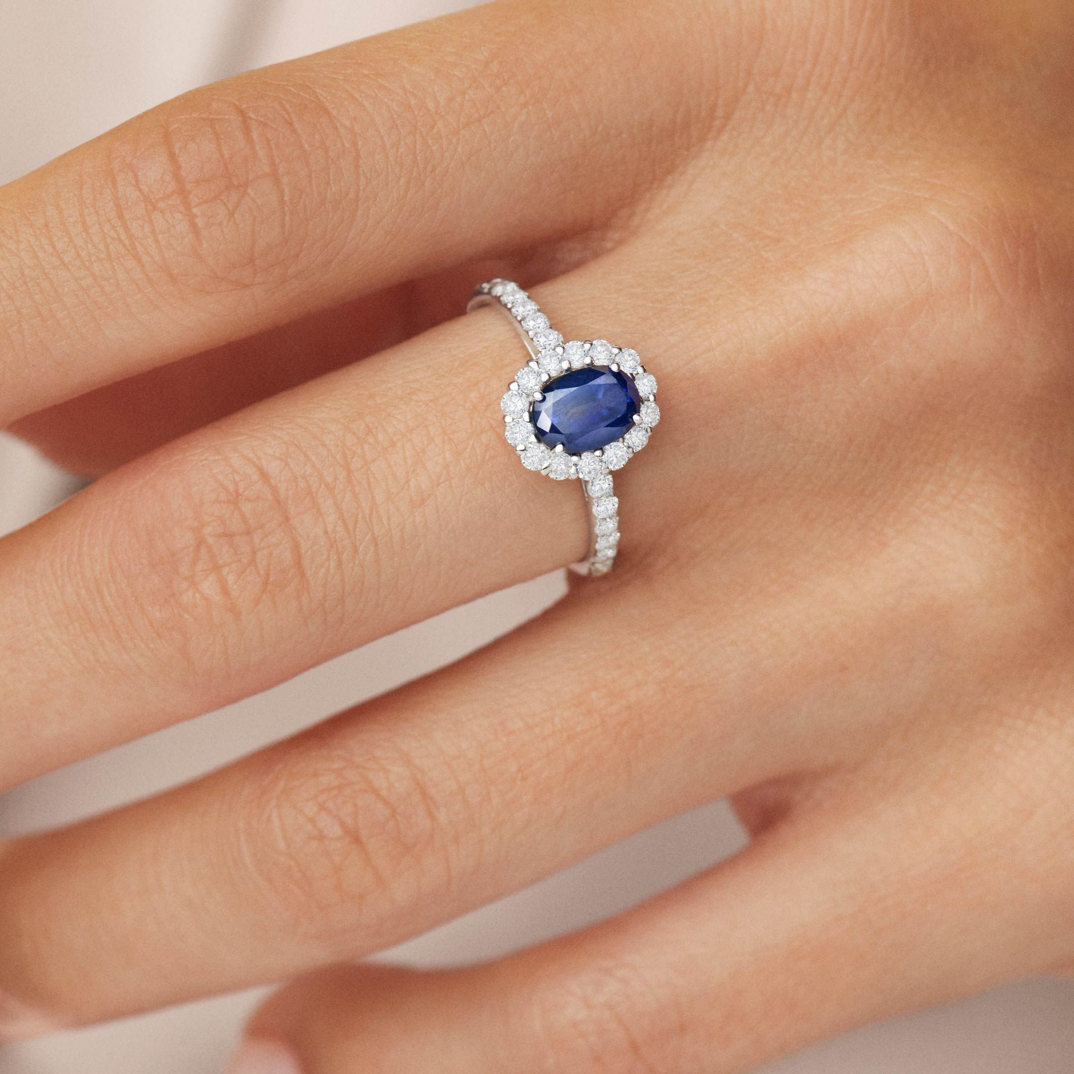 Pavé Nicole 0.56 ct Diamond and Sapphire Ring in 18k White Gold