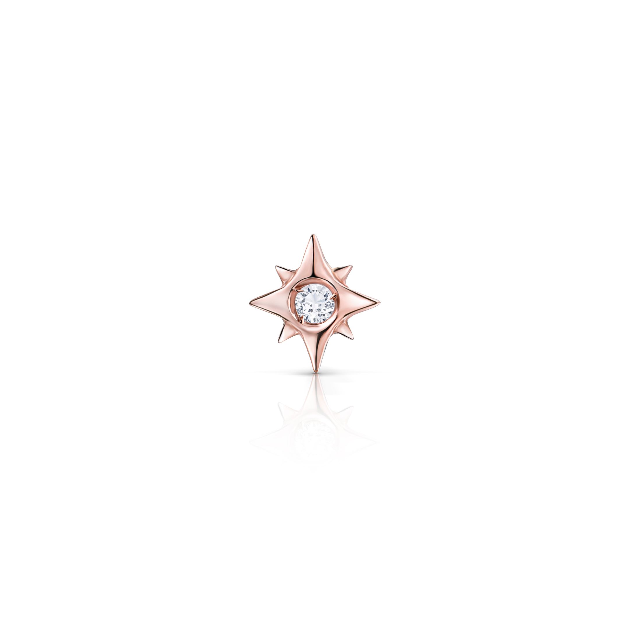 Pendiente Piercing Rosa de los Vientos Petit de Diamante en Oro Rosa de 18 Kt
