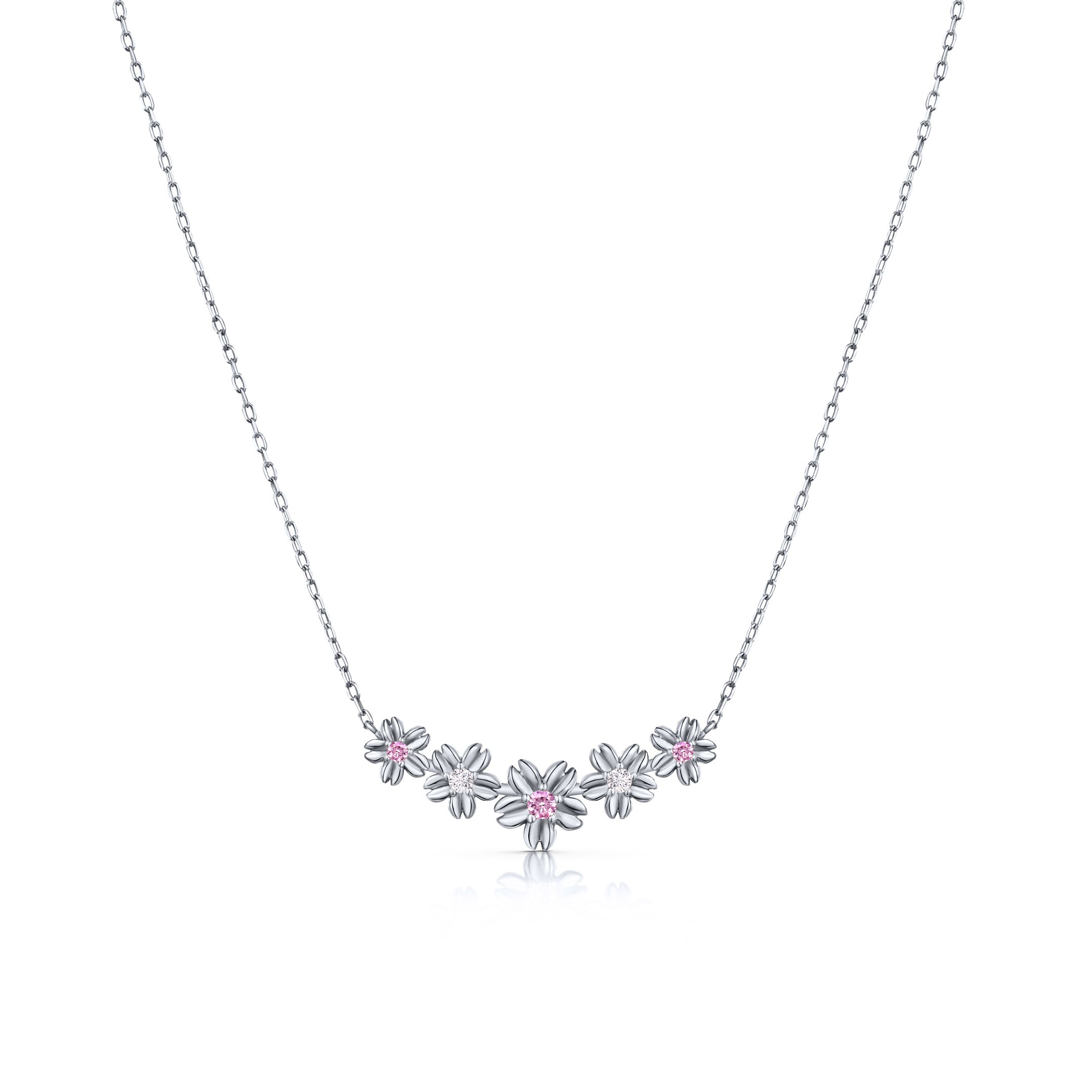 Gargantilla Sakura de Zafiros Rosas y Diamantes en Oro Blanco de 18 Kt