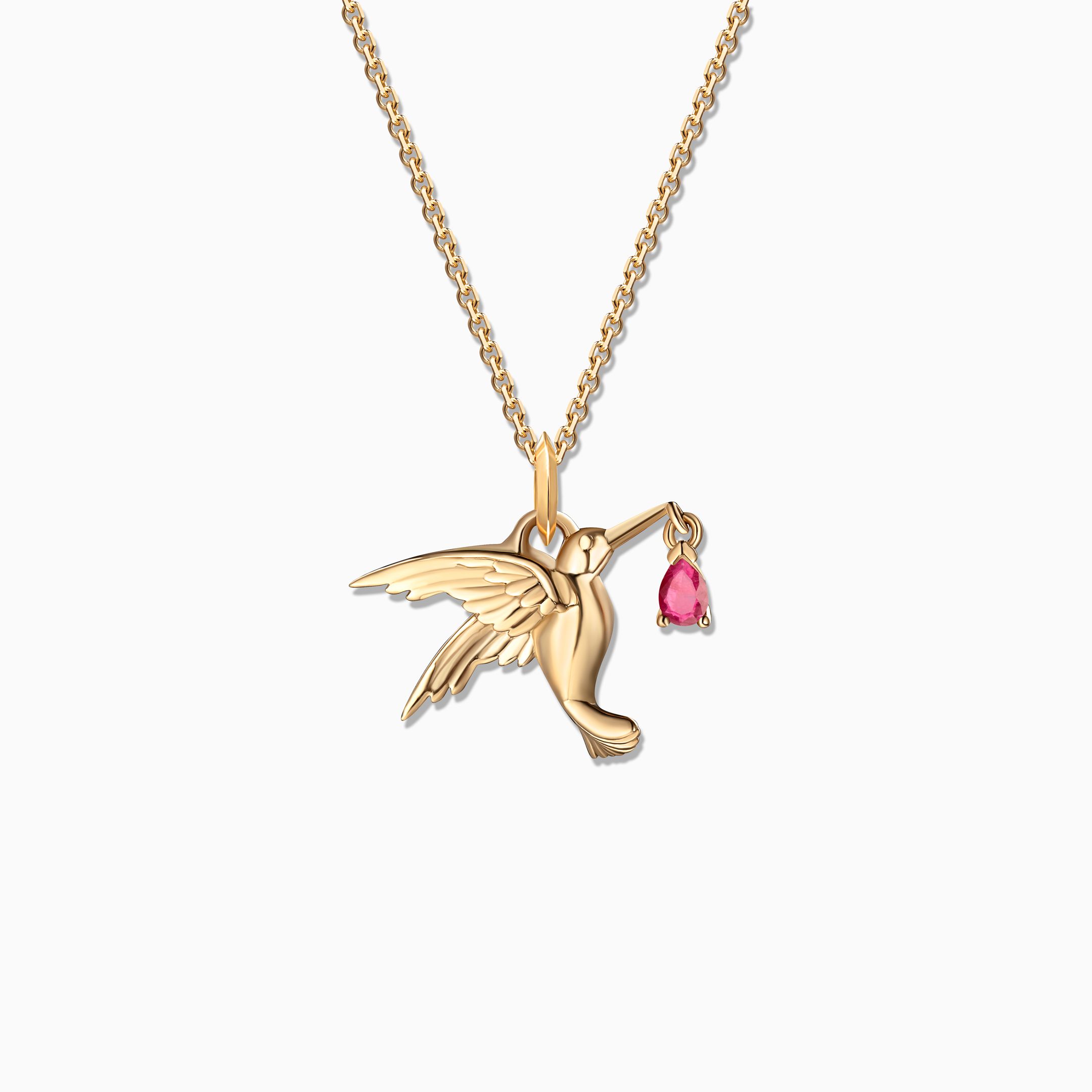 Charm Colgante Colibrí M de Rubí en Oro Amarillo de 18 Kt