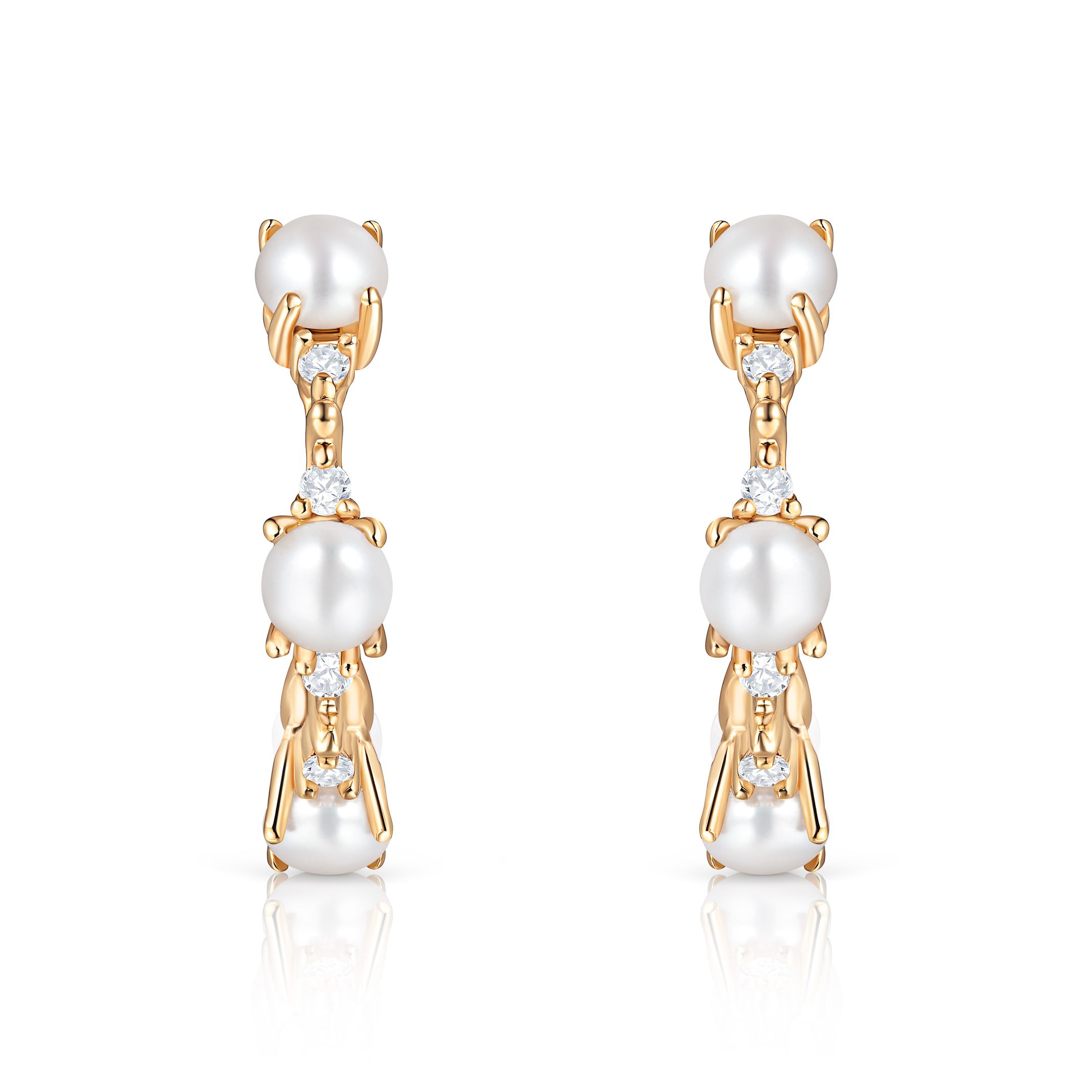 Pendientes Medio Aro Midnight Holly de Perlas y Diamantes en Oro Amarillo de 18 Kt