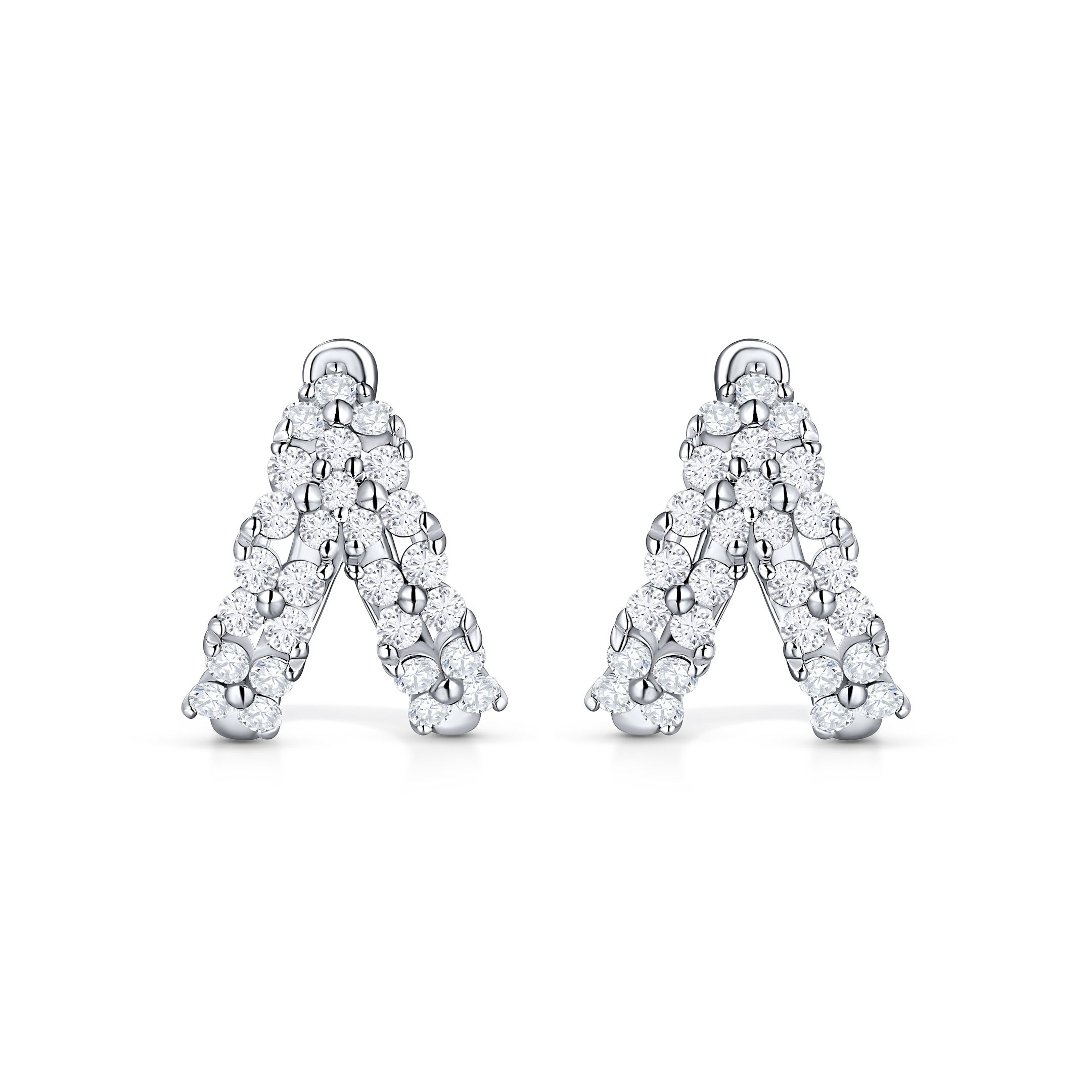 Pendientes de Aro Doble Garden de Diamantes en Oro Blanco de 18 Kt