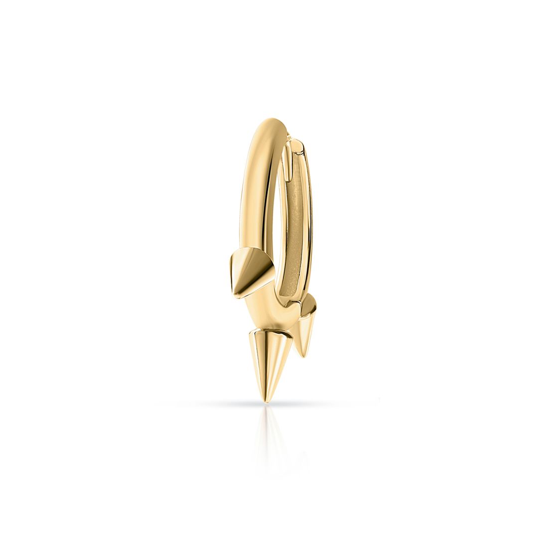 Pendiente Piercing Spikes Tres Pinchos 12 mm en Oro Amarillo de 18 Kt