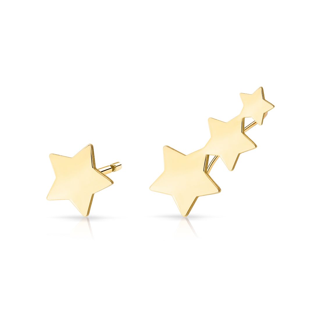 Pendientes Ear Cuff Tres Estrellas en Oro Amarillo de 18 Kt