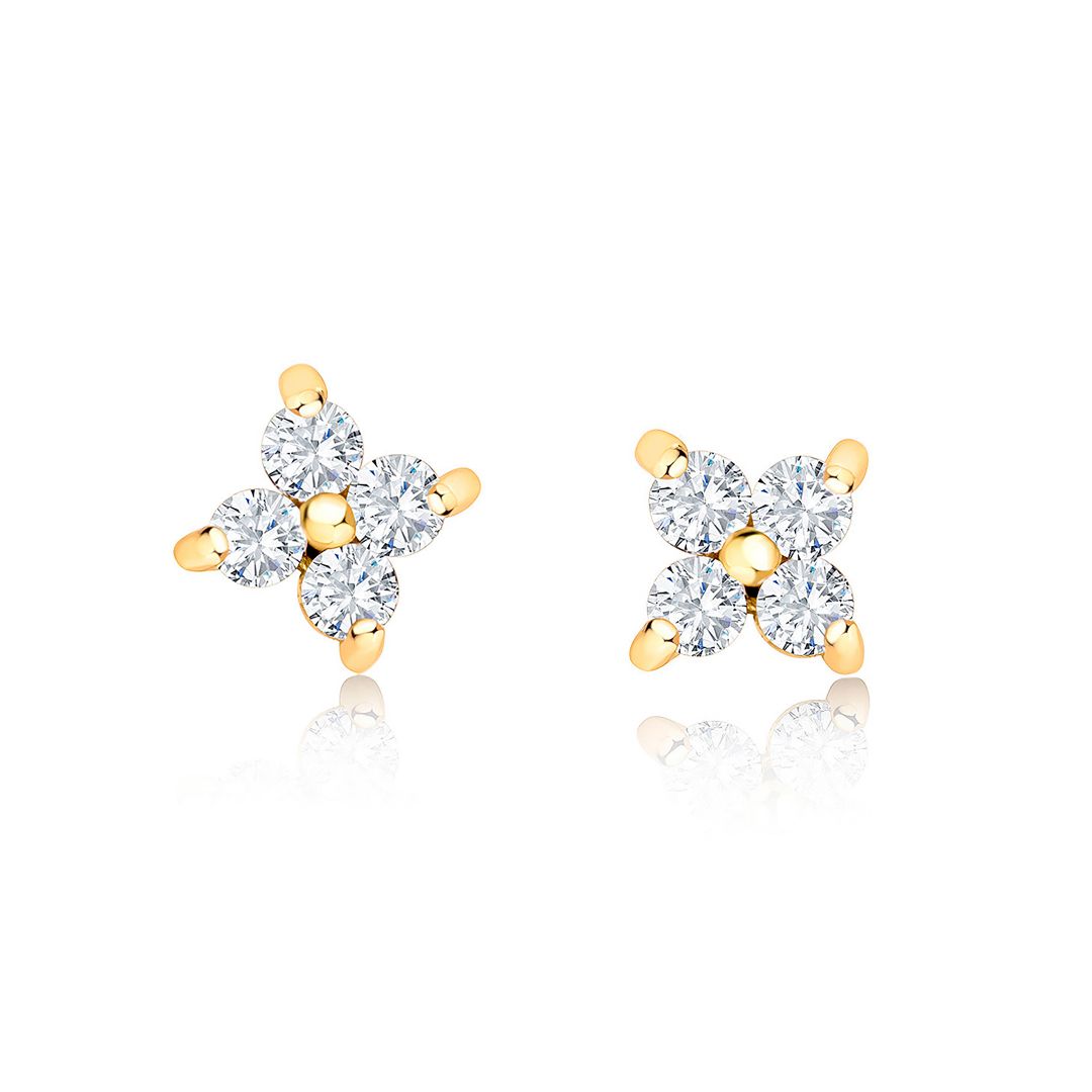Pendientes Petite Diamonds Cross Mini en Oro Amarillo de 18 Kt