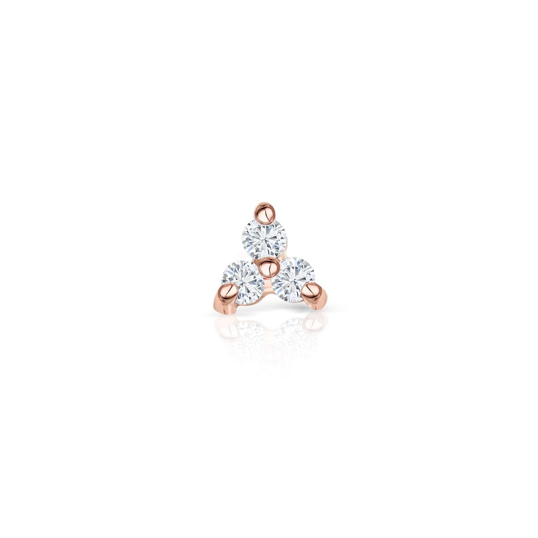 Pendiente Piercing Clover Mini de Diamantes en Oro Rosa de 18 Kt