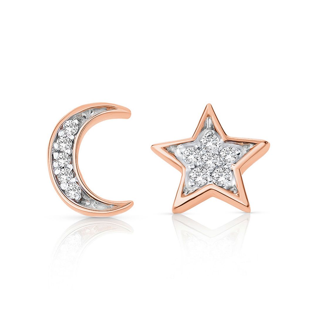 pendientes petite diamonds moon star en oro rosa de 18 kt 