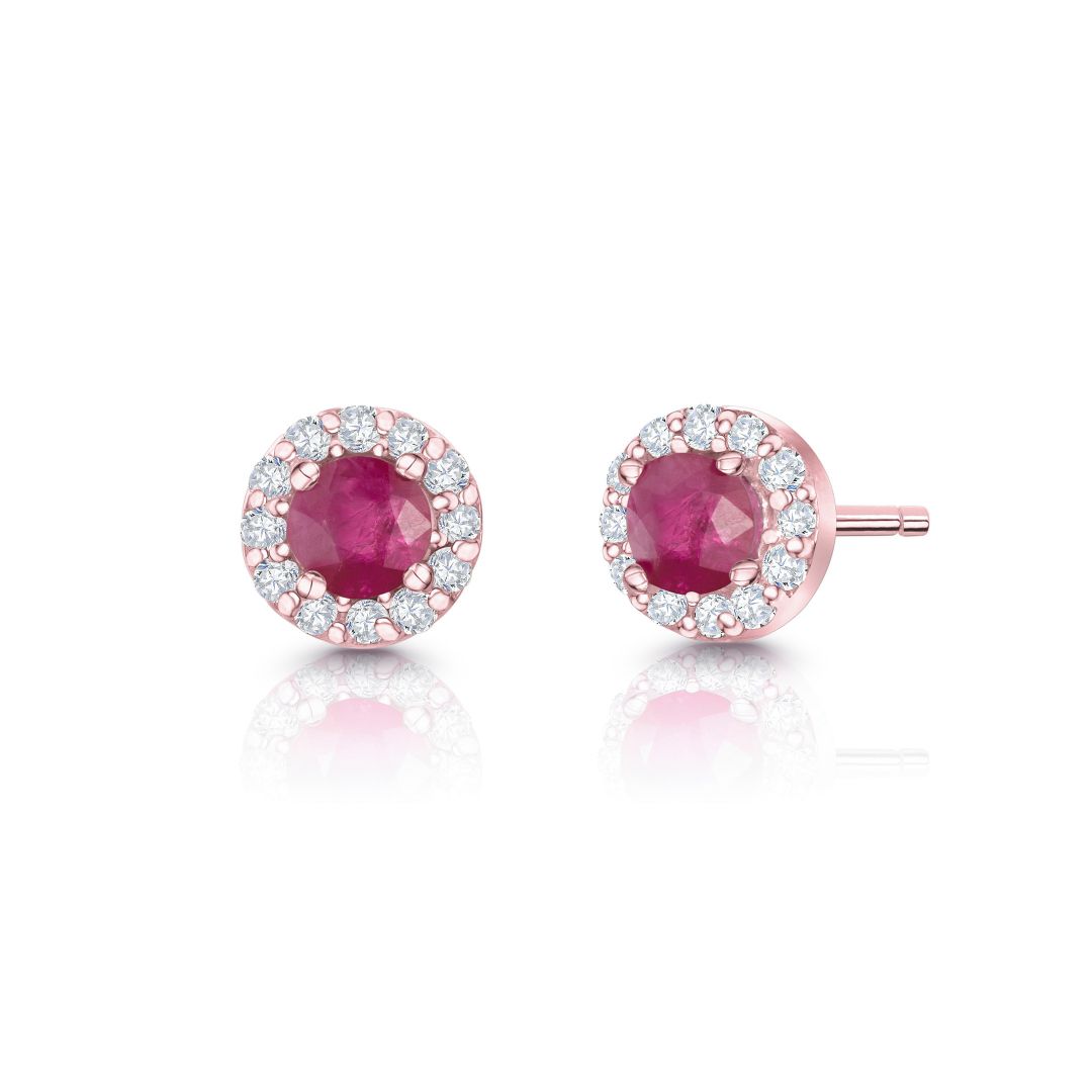 Pendientes Anette Mini de Rubí y Diamantes en Oro Rosa de 18 Kt