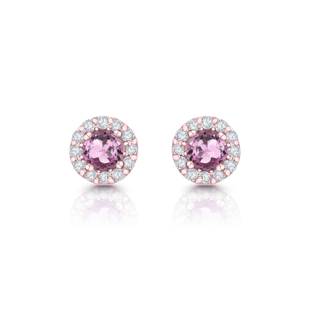 Pendientes Anette Mini de Zafiro Rosa y Diamantes en Oro Rosa de 18 Kt