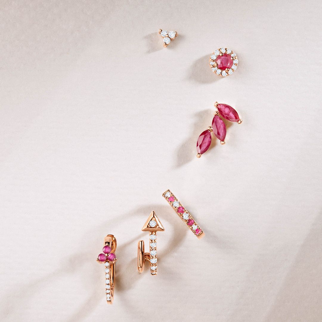 Pendientes Anette Mini de Rubí y Diamante en Oro Rosa de 18 Kt