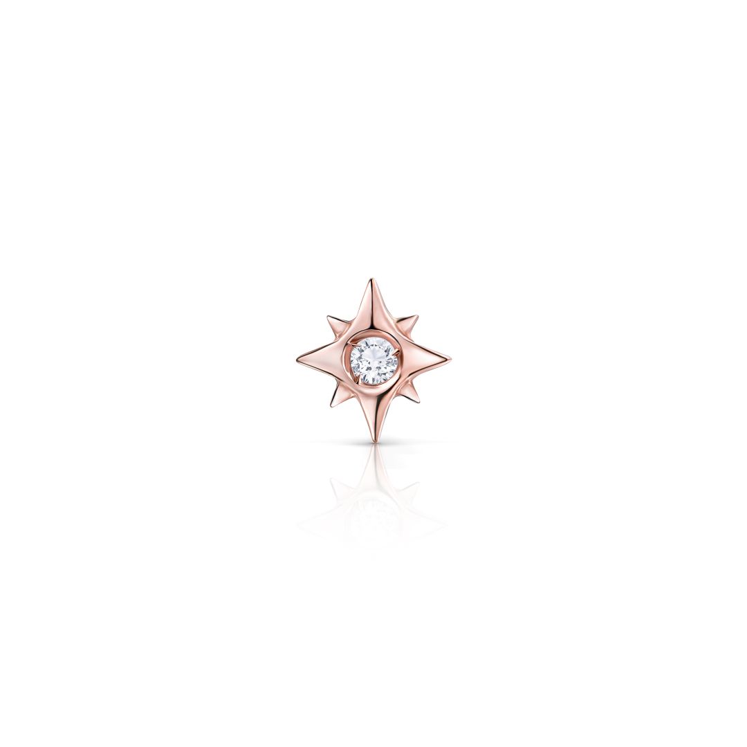 Pendiente Piercing Rosa de los Vientos Petit de Diamante en Oro Rosa de 18 Kt