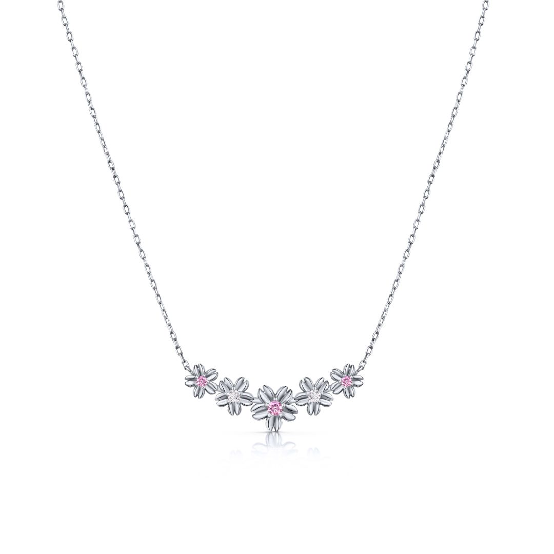 Gargantilla Sakura de Zafiros Rosas y Diamantes en Oro Blanco de 18 Kt