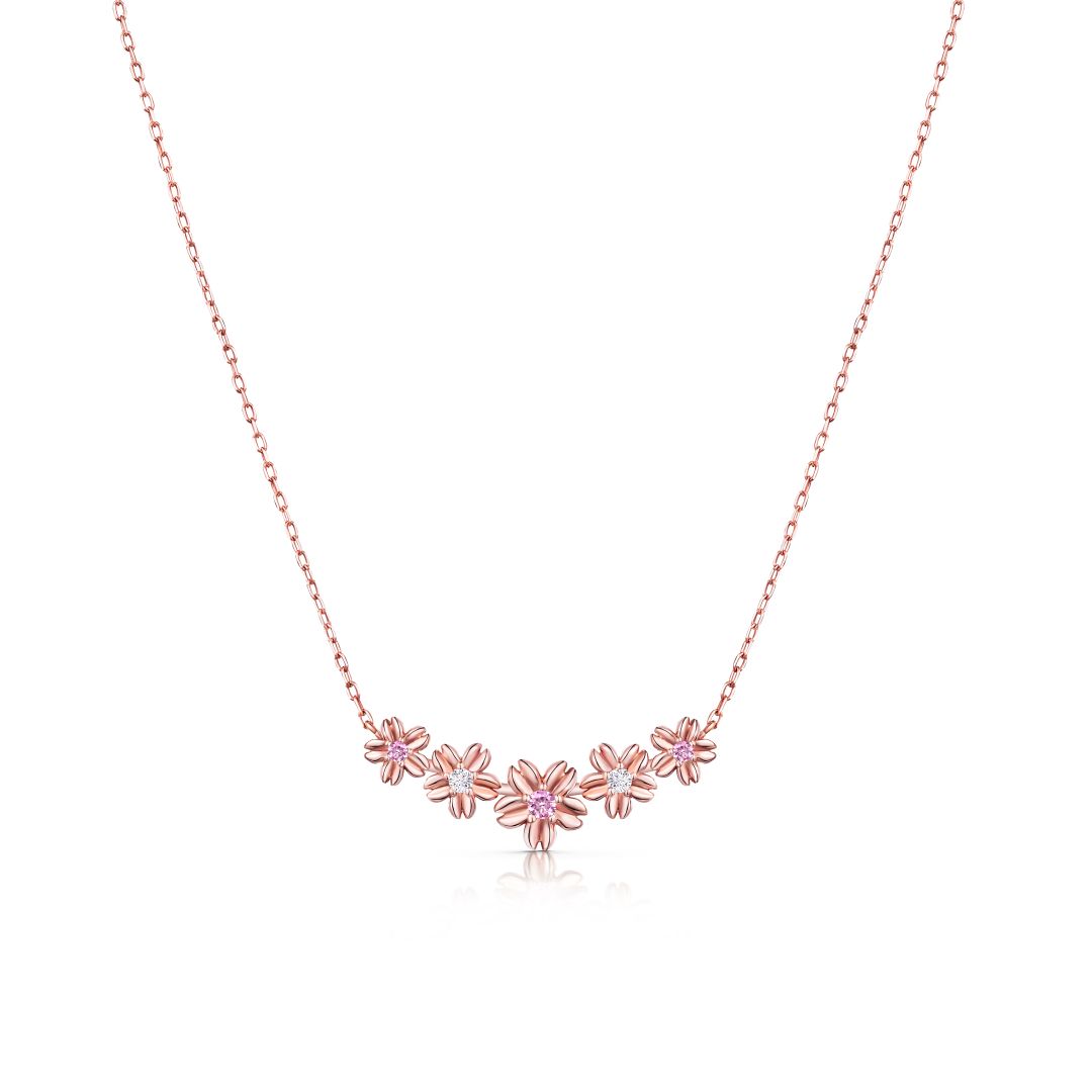Gargantilla Sakura de Zafiros Rosas y Diamantes en Oro Rosa de 18 Kt