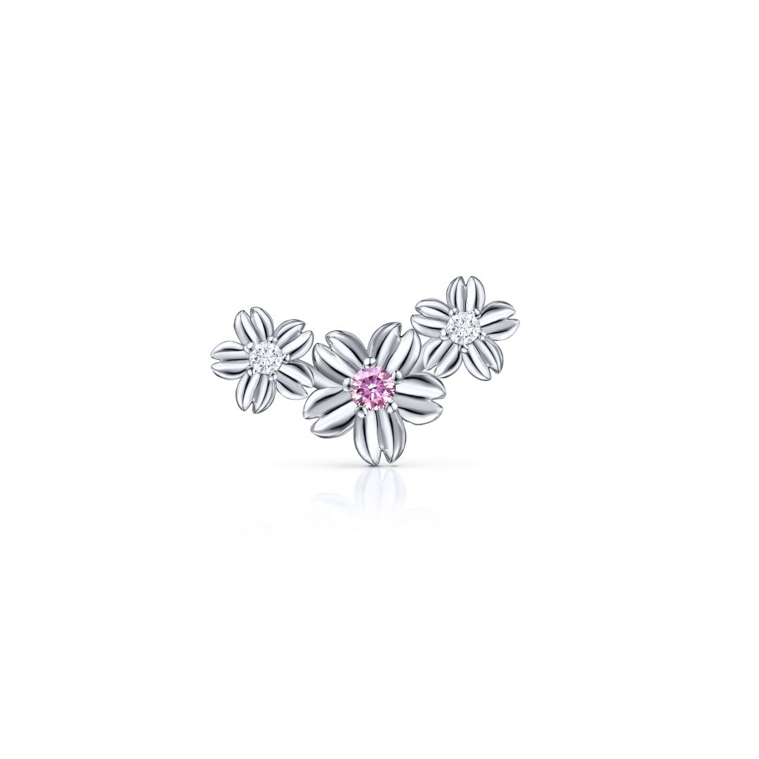 Pendiente Piercing Trepador Sakura de Zafiro Rosa y Diamantes en Oro Blanco de 18 Kt
