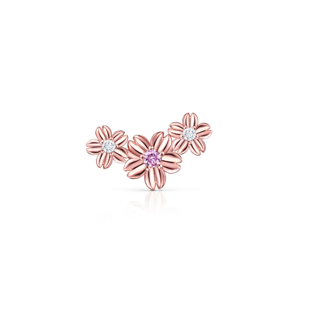 Pendiente Piercing Trepador Sakura de Zafiro Rosa y Diamantes en Oro Rosa de 18 Kt
