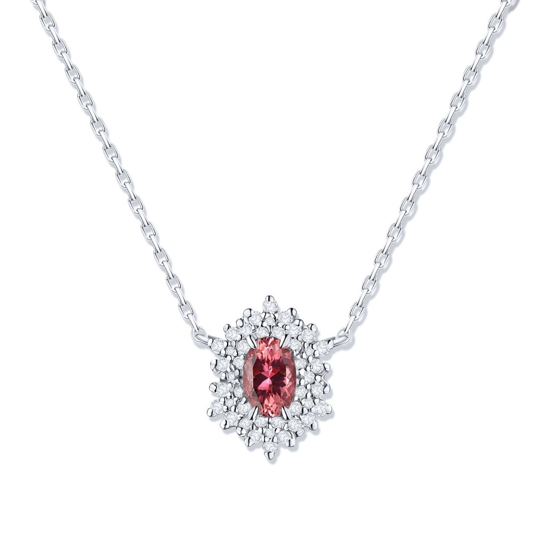 Gargantilla Petra de Turmalina Rosa y Diamantes en Oro Blanco de 18 Kt