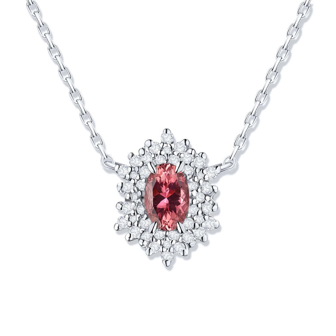 Gargantilla Petra de Turmalina Rosa y Diamantes en Oro Blanco de 18 Kt