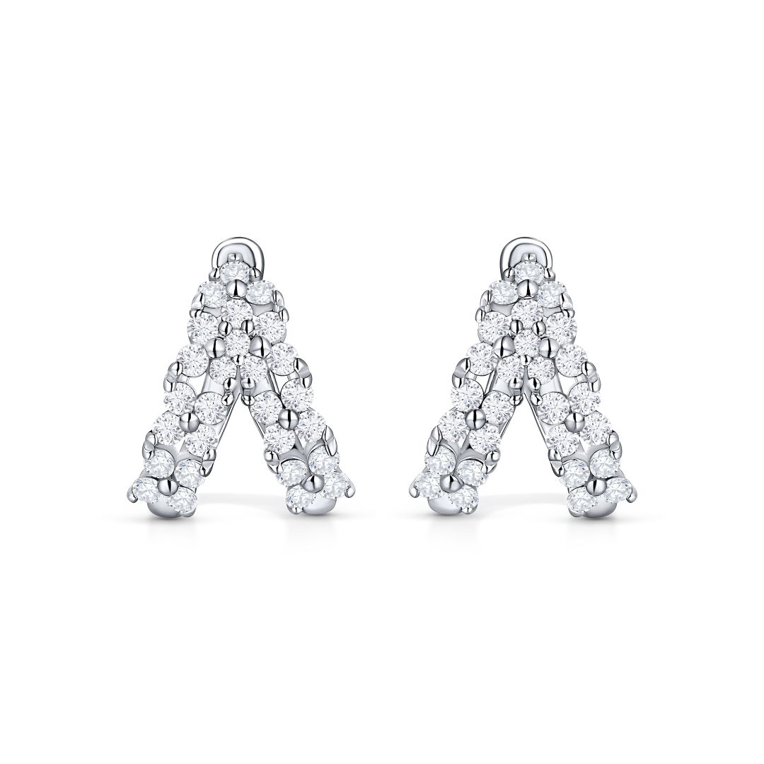 Pendientes de Aro Doble Garden de Diamantes en Oro Blanco de 18 Kt