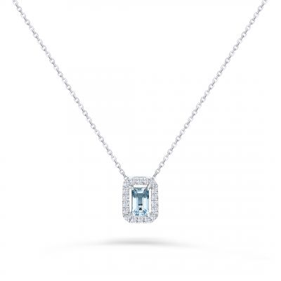 Gargantilla Art Decó de Diamantes y Aguamarina en Oro Blanco de 18 Kt
