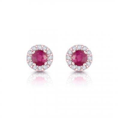 Pendientes Anette Mini de Rubí y Diamantes en Oro Rosa de 18 Kt