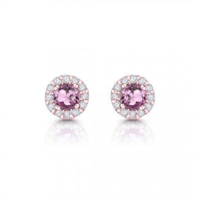 Pendientes Anette Mini de Zafiro Rosa y Diamantes en Oro Rosa de 18 Kt