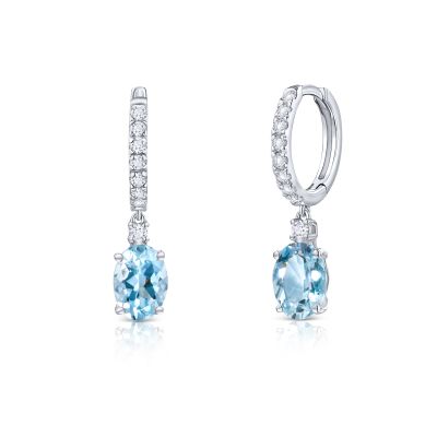 Pendientes Amelie Oval de Aguamarina y Diamantes en Oro Blanco de 18 Kt