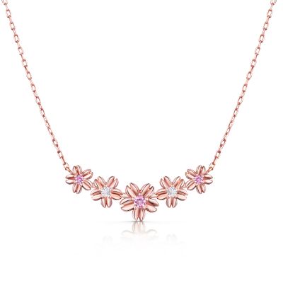 Gargantilla Sakura de Zafiros Rosas y Diamantes en Oro Rosa de 18 Kt